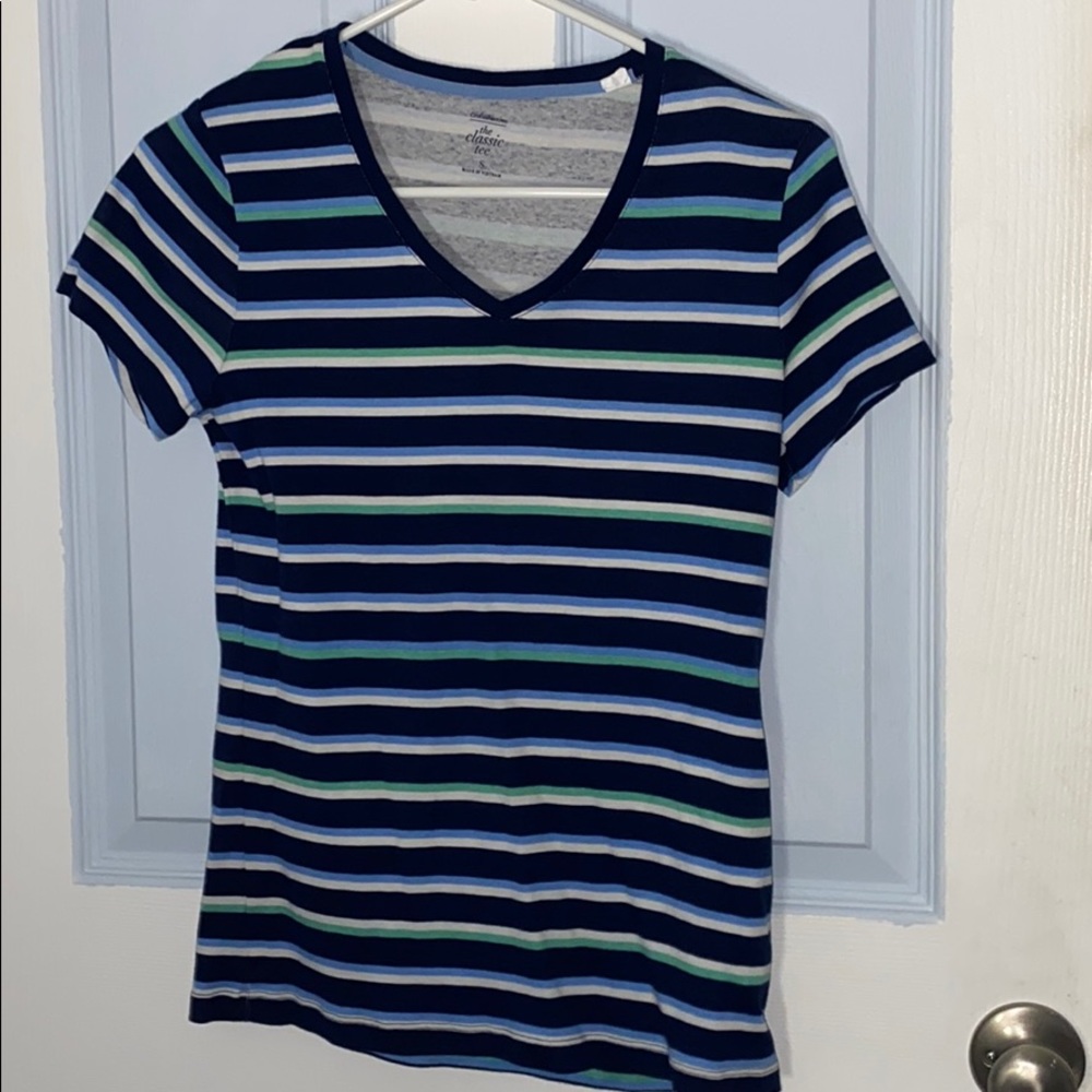 Striped V Neck T Shirt